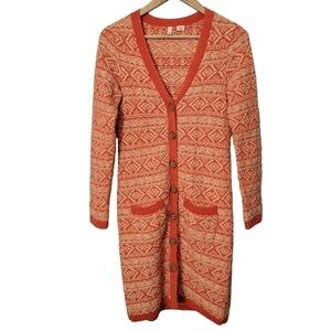 Anthropologie Moth Orange Wool Blend Dimensional Jacquard Duster Cardigan
